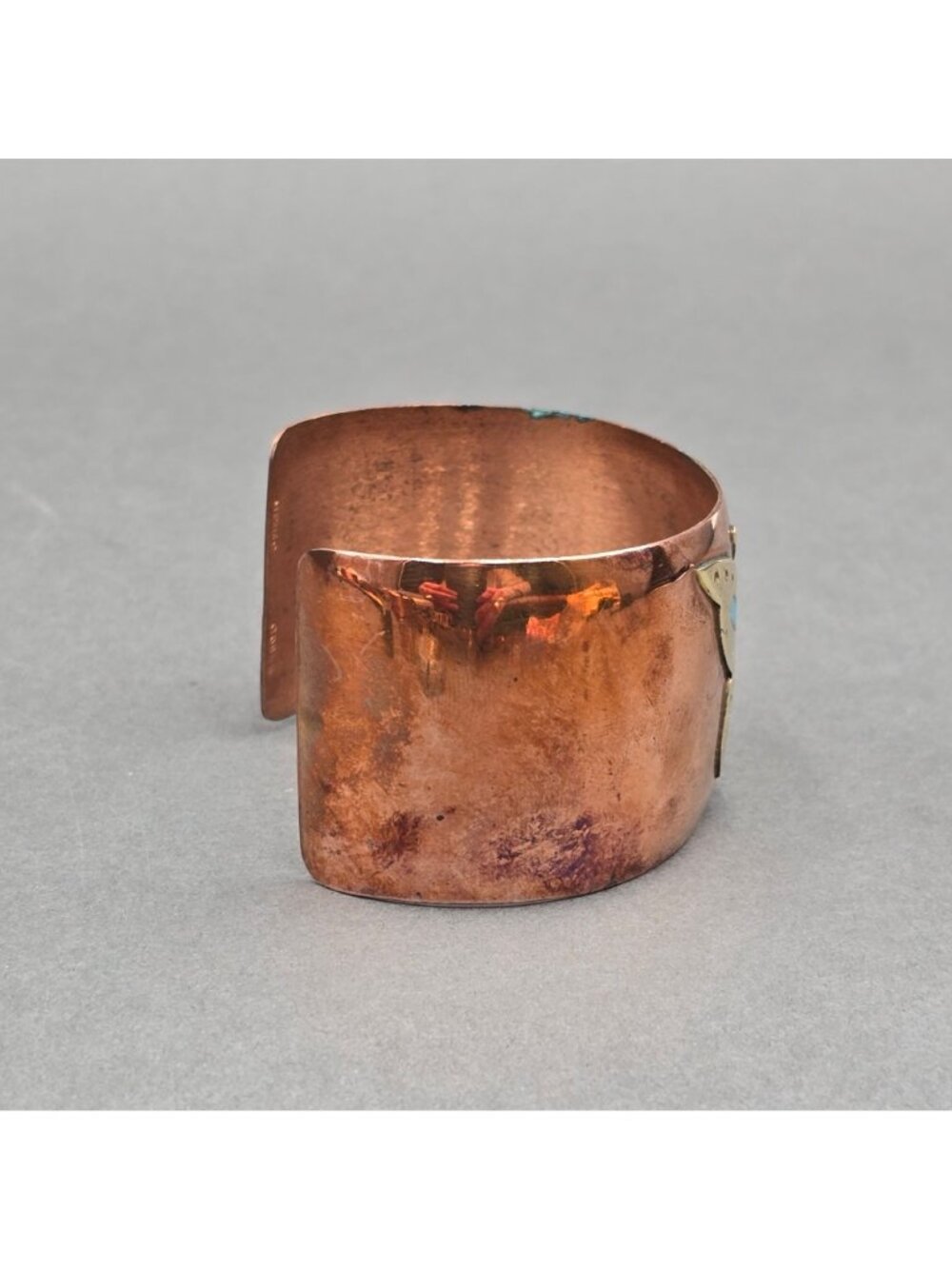 Vintage Mexico Cobre Copper Turquoise Inlay Cuff Bracelet 7" Mixed Metal - Picture 4 of 10